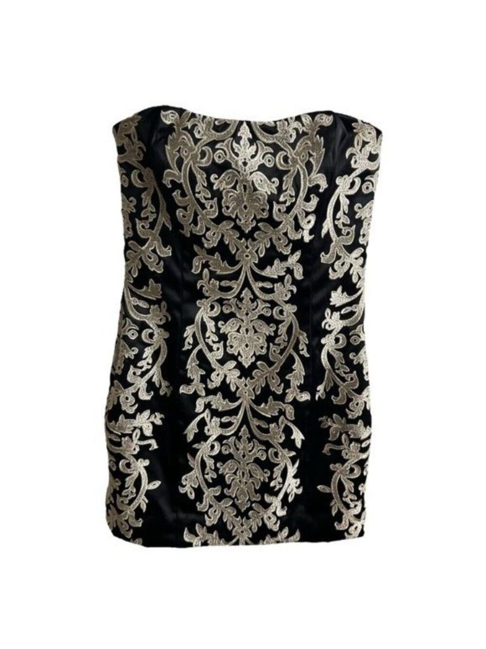White House Black Market Strapless Mini Dress Size 00 Black Embroidered Satin